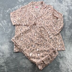 Kate Spade New York Medium Pink Leopard Print Pajama Set Long Sleeve Capri Pant
